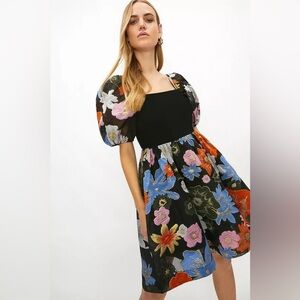 JESSAKAE Puff Sleeve Jacquard Mini Dress - M